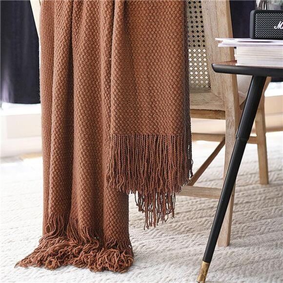 Knitted Throw Blanket with Tassels Bubble Textured Bed Blanket - Picture 4 of 7